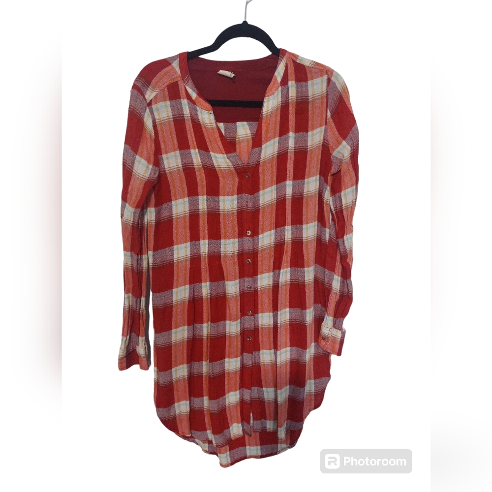 Akemi + Kin Anthropologie Plaid  Shirt Dress Tunic Small Red White Tomato Girl